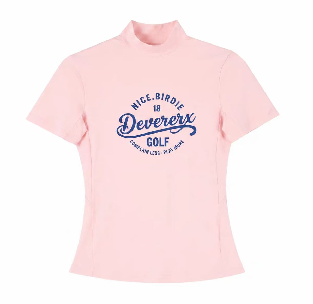 Devereux Golf Women’s Black Slim Mock Neck Letter Print Golf Shirt in Pink - product view