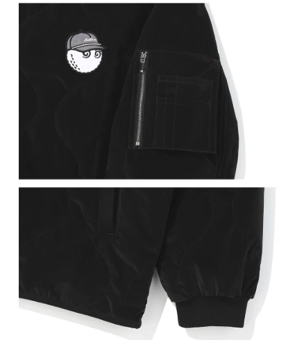 Malbon Men's Padded Winter Golf Jacket - Insulated Outerwear Black fabric and trim detail