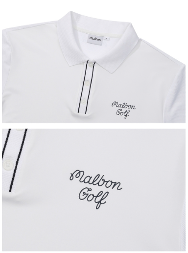 Malbon white golf polo collar and front detail