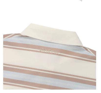 Malbon Golf Striped Polo Shirt Men Women Casual Sport Tee Beige fabric and trim detail
