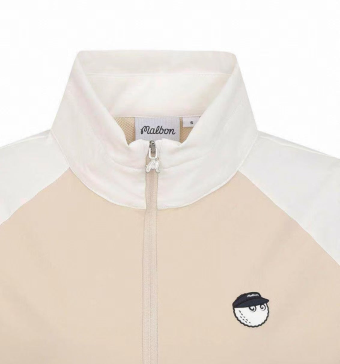 Malbon Golf Women’s Quick-Dry Stand Collar Sports Top white collar and logo detail