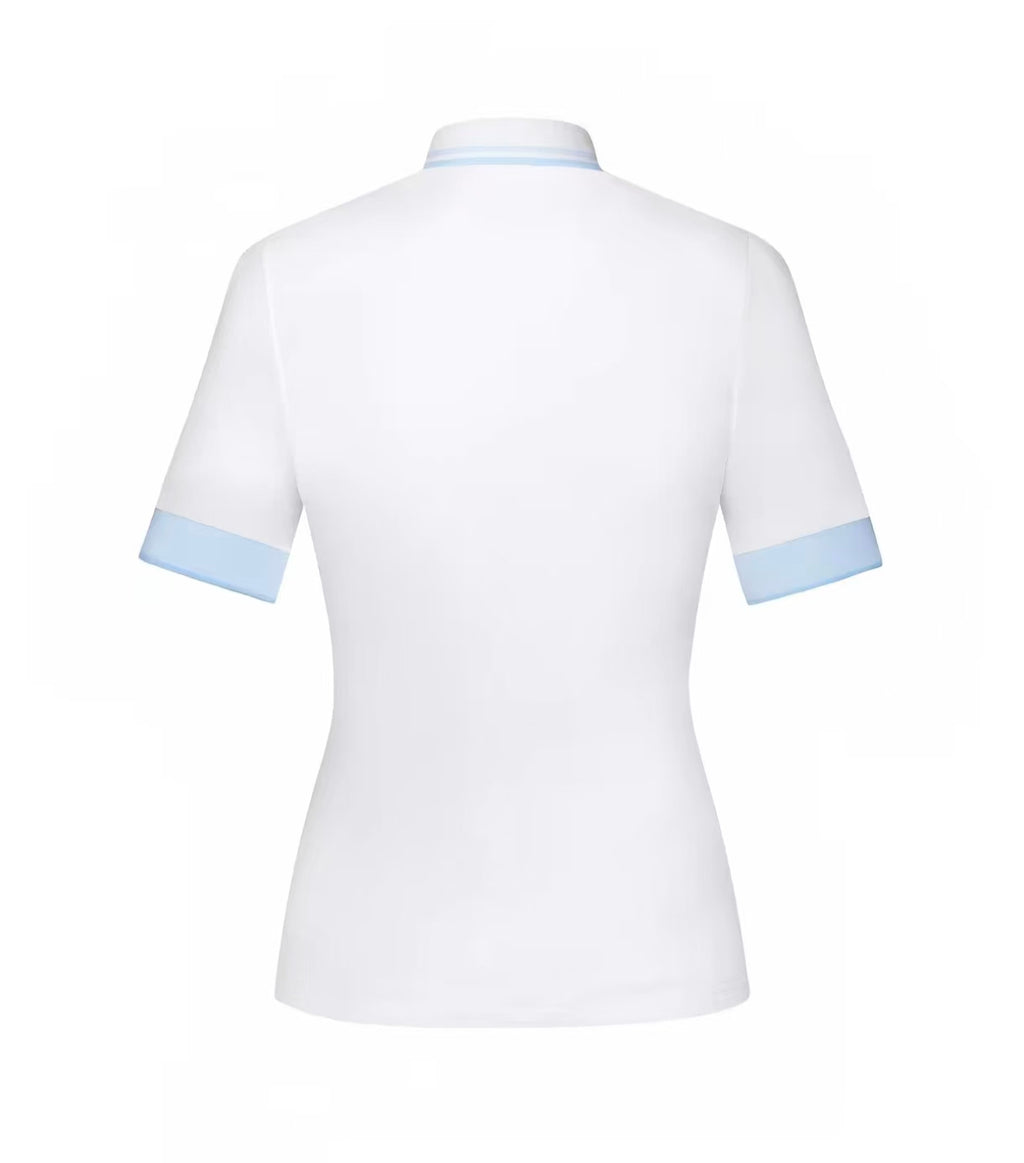 Golep Women’s Solid Letter Print Golf Shirt in White - product view