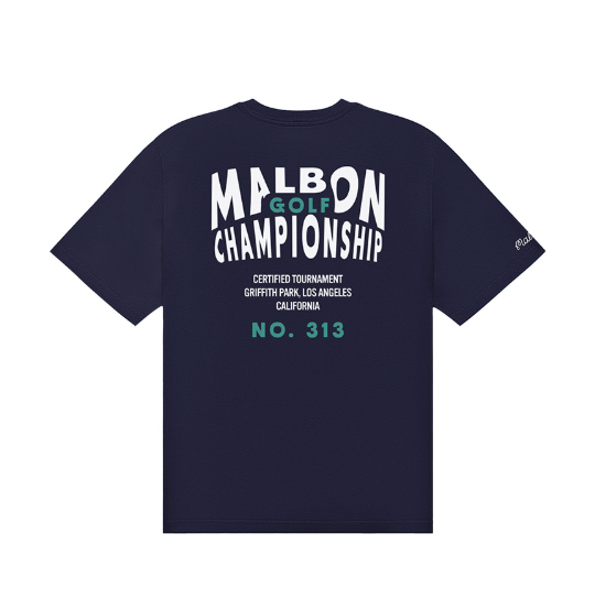 Malbon unisex crewneck training golf T-shirt in Navy - back view