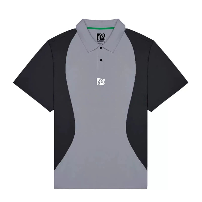 Malbon men's relaxed-fit graphic golf polo shirt in Black, front view