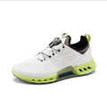 men’s breathable leather golf shoes in White & Yellow, side profile