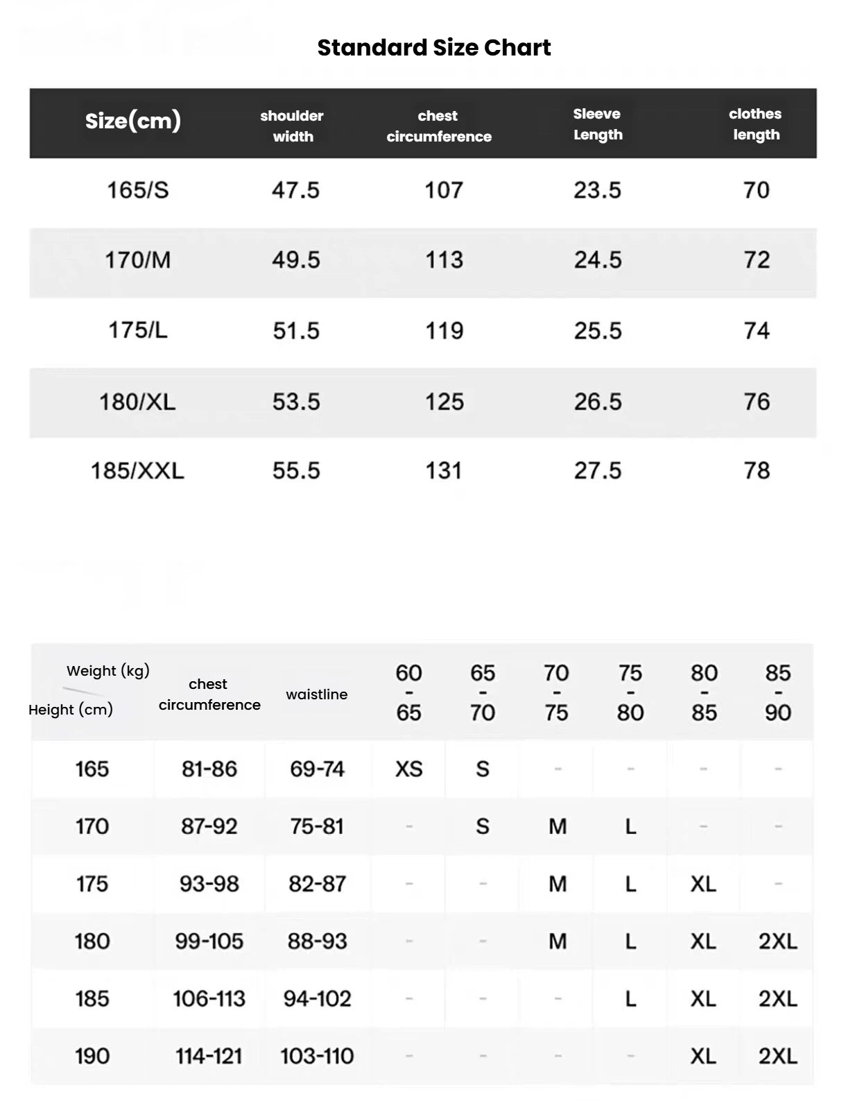 Devereux men’s size chart