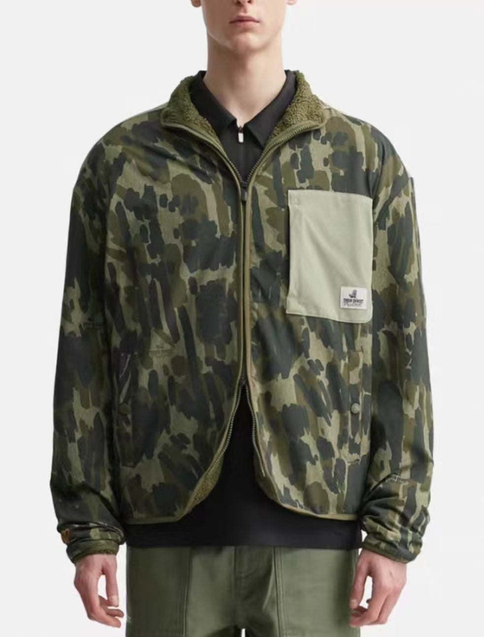 Malbon Tour Divot Camo Sherpa Jacket sherpa golf jacket front view