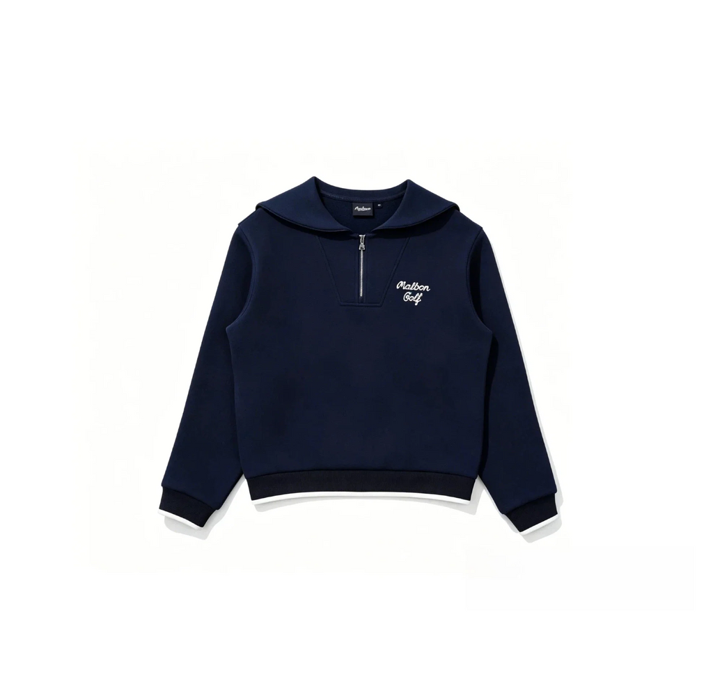 Malbon Women's Half Zip Sweatsuit Set - Embroidered Golf Outfit Navy Blue front view
