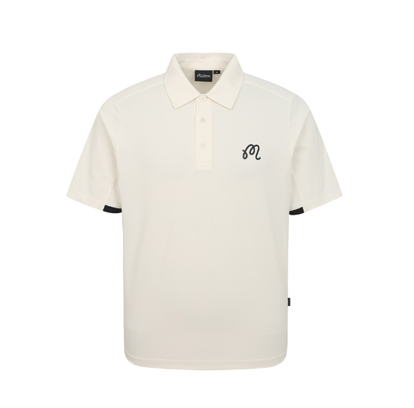 Malbon men's dot-print casual athletic golf polo in Beige - product front view