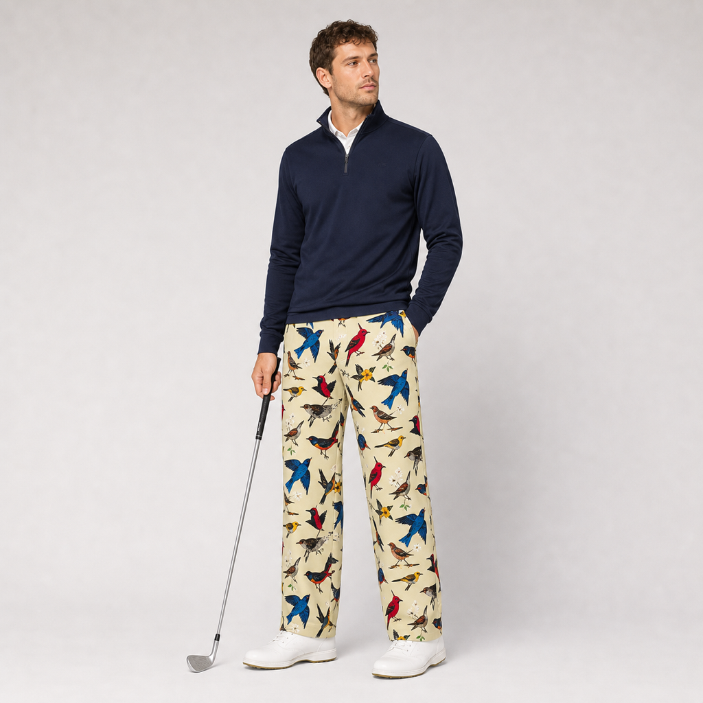 Malbon Birds Of Georgia Magnolia Pant Bird Print Bird Print model wearing view