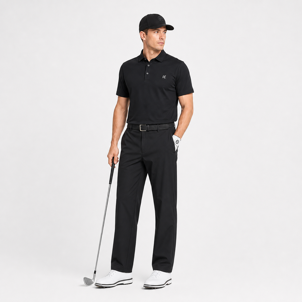 Malbon Golf Men's Stretch Quick-Dry Straight Pants Black model wearing view