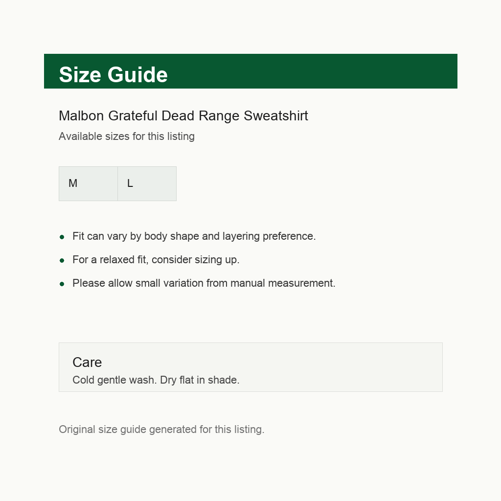 Malbon Malbon Grateful Dead Range Sweatshirt size guide image 5