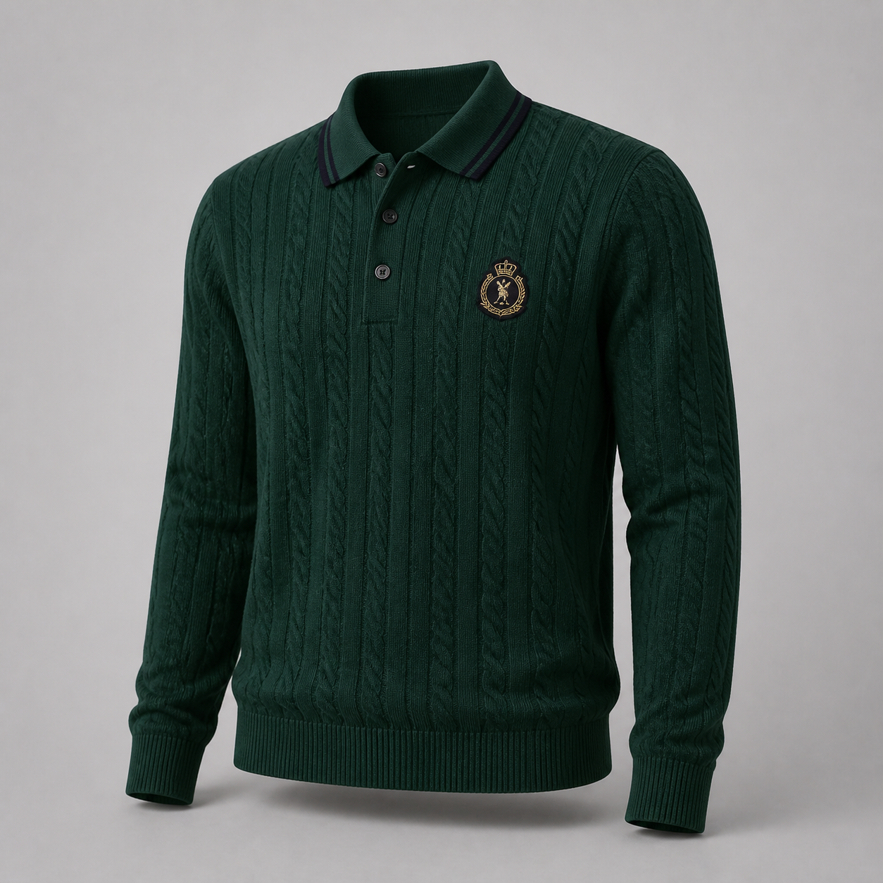 Malbon Preserve Cable Knit Sweater Green model wearing golf apparel