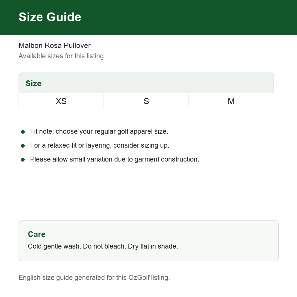 Malbon Rosa Pullover size guide