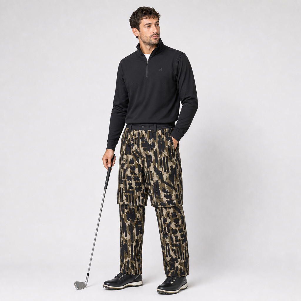Malbon Tour Divot Camo Rain Pant Bark Camo Bark Camo model wearing view