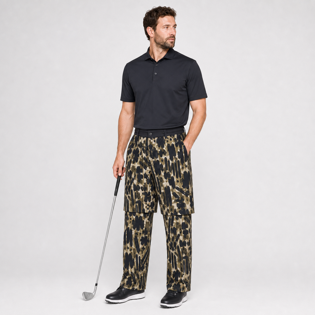 Malbon Tour Divot Camo Rain Pant Bark Camo Bark Camo model wearing view